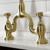 Bel-Air KS7797BPLBS Two-Handle 3-Hole Deck Mount Bridge Kitchen Faucet with Brass Sprayer, Brushed Brass