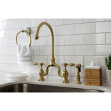 Tudor KS7797TALBS Deck Mount Bridge Kitchen Faucet, Brushed Brass