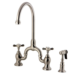 Essex KS7798BEXBS Two-Handle 3-Hole Deck Mount Bridge Kitchen Faucet with Brass Sprayer, Brushed Nickel