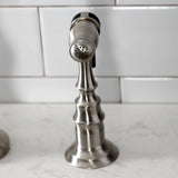 English Country KS7798PXBS Two-Handle 3-Hole Deck Mount Bridge Kitchen Faucet with Brass Sprayer, Brushed Nickel