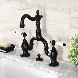 English Country KS7970PL Two-Handle 3-Hole Deck Mount Bridge Bathroom Faucet with Brass Pop-Up, Matte Black