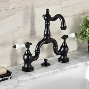 English Country KS7970PL Two-Handle 3-Hole Deck Mount Bridge Bathroom Faucet with Brass Pop-Up, Matte Black