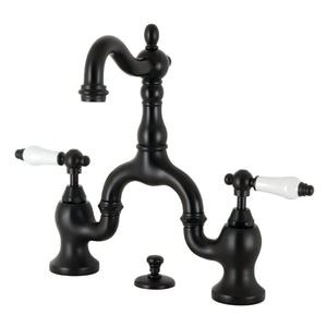 English Country KS7970PL Two-Handle 3-Hole Deck Mount Bridge Bathroom Faucet with Brass Pop-Up, Matte Black