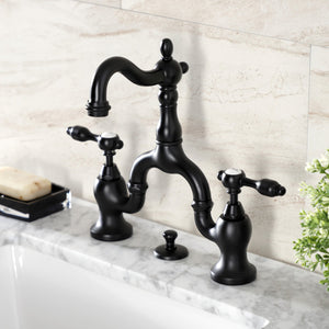 Tudor KS7970TAL Two-Handle 3-Hole Deck Mount Bridge Bathroom Faucet with Brass Pop-Up, Matte Black