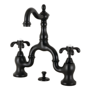 French Country KS7970TX Two-Handle 3-Hole Deck Mount Bridge Bathroom Faucet with Brass Pop-Up, Matte Black