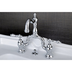 English Country KS7971AL Two-Handle 3-Hole Deck Mount Bridge Bathroom Faucet with Brass Pop-Up, Polished Chrome