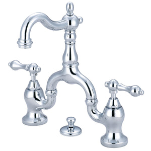 English Country KS7971AL Two-Handle 3-Hole Deck Mount Bridge Bathroom Faucet with Brass Pop-Up, Polished Chrome