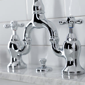 English Country KS7971AX Two-Handle 3-Hole Deck Mount Bridge Bathroom Faucet with Brass Pop-Up, Polished Chrome