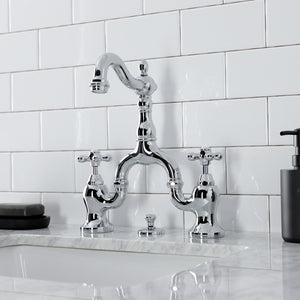 English Country KS7971AX Two-Handle 3-Hole Deck Mount Bridge Bathroom Faucet with Brass Pop-Up, Polished Chrome