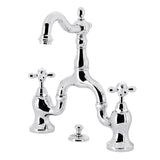 English Country KS7971AX Two-Handle 3-Hole Deck Mount Bridge Bathroom Faucet with Brass Pop-Up, Polished Chrome