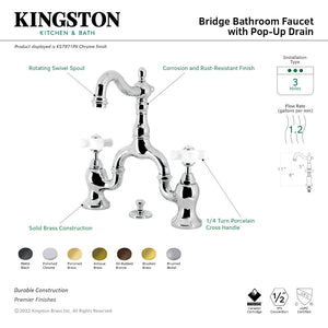 English Country KS7971PX Two-Handle 3-Hole Deck Mount Bridge Bathroom Faucet with Brass Pop-Up, Polished Chrome
