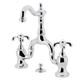 French Country KS7971TX Two-Handle 3-Hole Deck Mount Bridge Bathroom Faucet with Brass Pop-Up, Polished Chrome