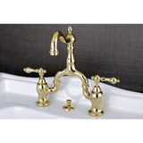 English Country KS7972AL Two-Handle 3-Hole Deck Mount Bridge Bathroom Faucet with Brass Pop-Up, Polished Brass