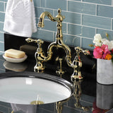 English Country KS7972AL Two-Handle 3-Hole Deck Mount Bridge Bathroom Faucet with Brass Pop-Up, Polished Brass