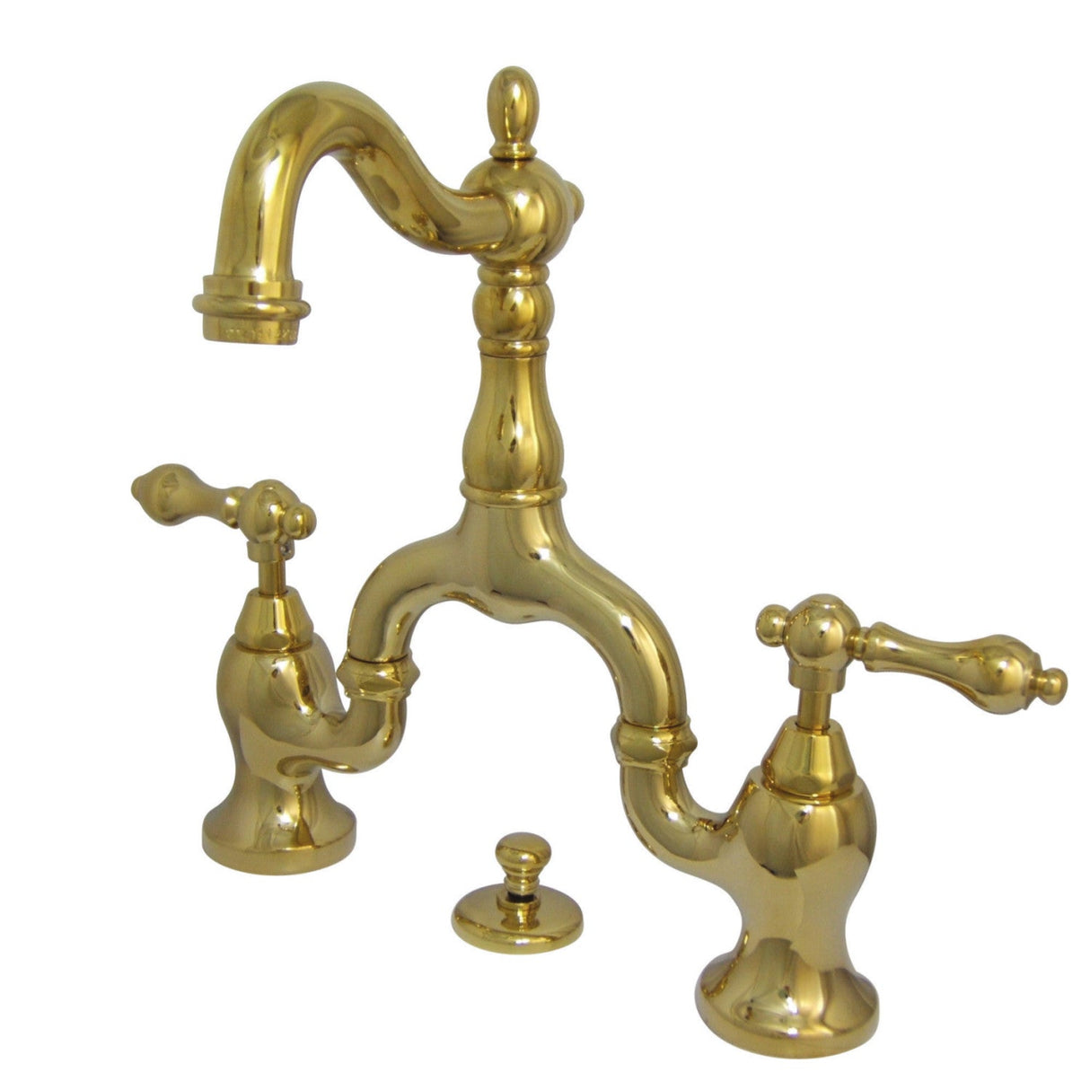 English Country KS7972AL Two-Handle 3-Hole Deck Mount Bridge Bathroom Faucet with Brass Pop-Up, Polished Brass