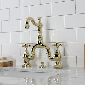 English Country KS7972AX Two-Handle 3-Hole Deck Mount Bridge Bathroom Faucet with Brass Pop-Up, Polished Brass