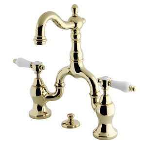 Bel-Air KS7972BPL Two-Handle 3-Hole Deck Mount Bridge Bathroom Faucet with Brass Pop-Up, Polished Brass