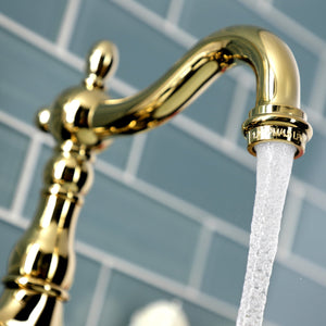 Tudor KS7972TAL Two-Handle 3-Hole Deck Mount Bridge Bathroom Faucet with Brass Pop-Up, Polished Brass