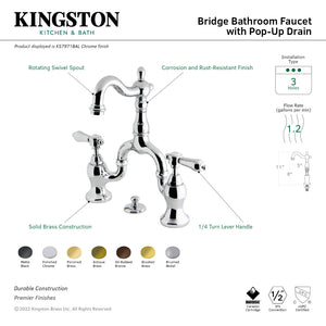 Heirloom KS7973BAL Two-Handle 3-Hole Deck Mount Bridge Bathroom Faucet with Brass Pop-Up, Antique Brass