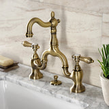 Heirloom KS7973BAL Two-Handle 3-Hole Deck Mount Bridge Bathroom Faucet with Brass Pop-Up, Antique Brass