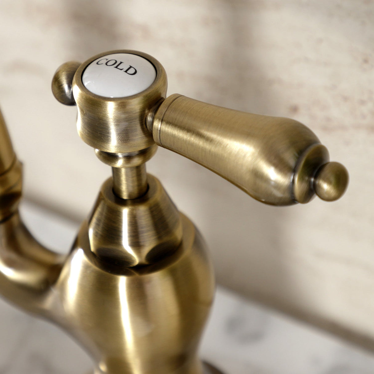 Heirloom KS7973BAL Two-Handle 3-Hole Deck Mount Bridge Bathroom Faucet with Brass Pop-Up, Antique Brass