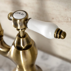 Bel-Air KS7973BPL Two-Handle 3-Hole Deck Mount Bridge Bathroom Faucet with Brass Pop-Up, Antique Brass