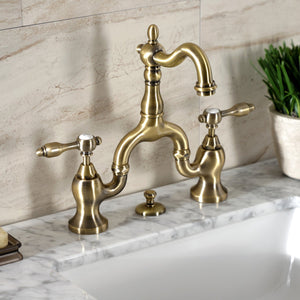 Tudor KS7973TAL Two-Handle 3-Hole Deck Mount Bridge Bathroom Faucet with Brass Pop-Up, Antique Brass