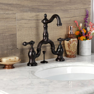 English Country KS7975AL Two-Handle 3-Hole Deck Mount Bridge Bathroom Faucet with Brass Pop-Up, Oil Rubbed Bronze