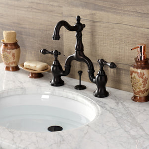 English Country KS7975AL Two-Handle 3-Hole Deck Mount Bridge Bathroom Faucet with Brass Pop-Up, Oil Rubbed Bronze