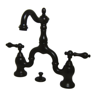 English Country KS7975AL Two-Handle 3-Hole Deck Mount Bridge Bathroom Faucet with Brass Pop-Up, Oil Rubbed Bronze