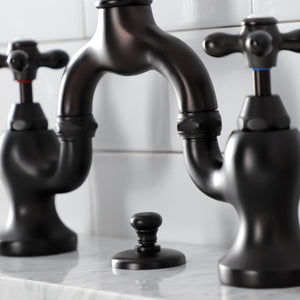 English Country KS7975AX Two-Handle 3-Hole Deck Mount Bridge Bathroom Faucet with Brass Pop-Up, Oil Rubbed Bronze