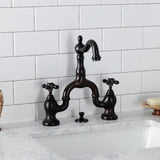 English Country KS7975AX Two-Handle 3-Hole Deck Mount Bridge Bathroom Faucet with Brass Pop-Up, Oil Rubbed Bronze