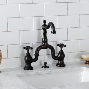 English Country KS7975AX Two-Handle 3-Hole Deck Mount Bridge Bathroom Faucet with Brass Pop-Up, Oil Rubbed Bronze