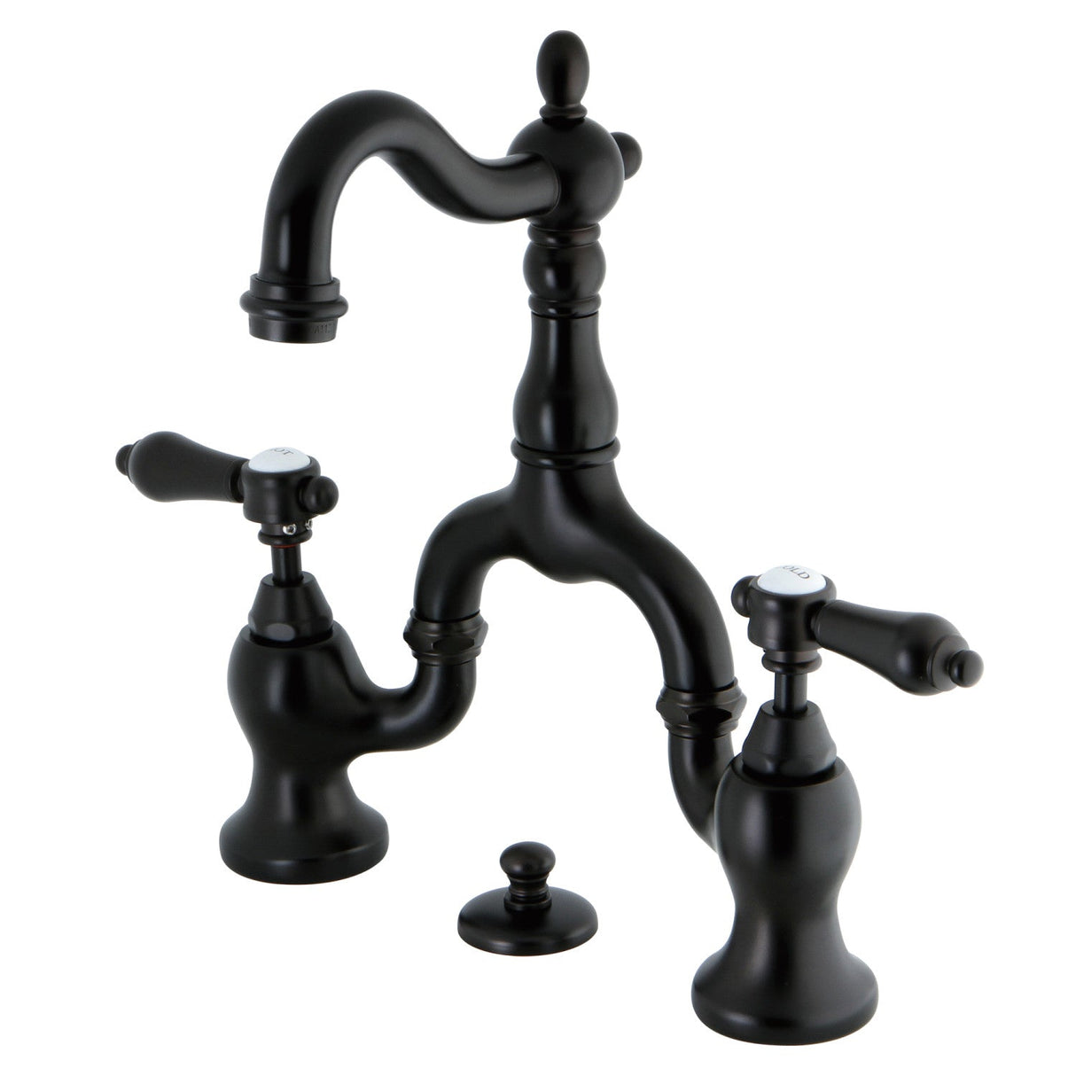 Heirloom KS7975BAL Two-Handle 3-Hole Deck Mount Bridge Bathroom Faucet with Brass Pop-Up, Oil Rubbed Bronze