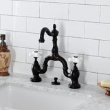 English Country KS7975PX Two-Handle 3-Hole Deck Mount Bridge Bathroom Faucet with Brass Pop-Up, Oil Rubbed Bronze