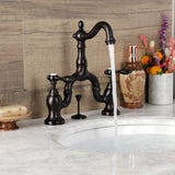 Tudor KS7975TAL Two-Handle 3-Hole Deck Mount Bridge Bathroom Faucet with Brass Pop-Up, Oil Rubbed Bronze