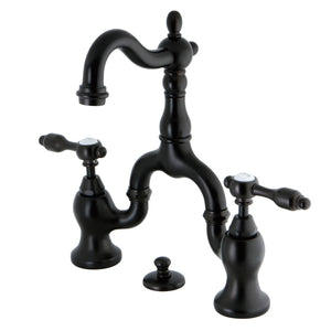 Tudor KS7975TAL Two-Handle 3-Hole Deck Mount Bridge Bathroom Faucet with Brass Pop-Up, Oil Rubbed Bronze