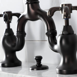 French Country KS7975TX Two-Handle 3-Hole Deck Mount Bridge Bathroom Faucet with Brass Pop-Up, Oil Rubbed Bronze