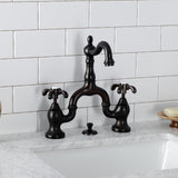 French Country KS7975TX Two-Handle 3-Hole Deck Mount Bridge Bathroom Faucet with Brass Pop-Up, Oil Rubbed Bronze