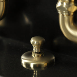 Heirloom KS7977BAL Two-Handle 3-Hole Deck Mount Bridge Bathroom Faucet with Brass Pop-Up, Brushed Brass