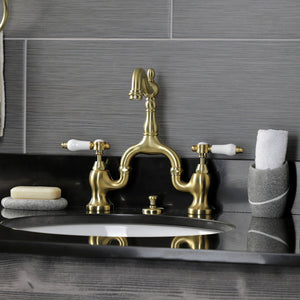 Bel-Air KS7977BPL Two-Handle 3-Hole Deck Mount Bridge Bathroom Faucet with Brass Pop-Up, Brushed Brass