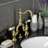 English Country KS7977PL Two-Handle 3-Hole Deck Mount Bridge Bathroom Faucet with Brass Pop-Up, Brushed Brass