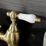 English Country KS7977PL Two-Handle 3-Hole Deck Mount Bridge Bathroom Faucet with Brass Pop-Up, Brushed Brass