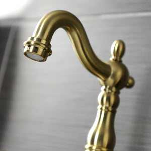English Country KS7977PL Two-Handle 3-Hole Deck Mount Bridge Bathroom Faucet with Brass Pop-Up, Brushed Brass