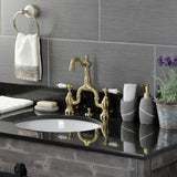 English Country KS7977PL Two-Handle 3-Hole Deck Mount Bridge Bathroom Faucet with Brass Pop-Up, Brushed Brass