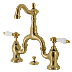 English Country KS7977PL Two-Handle 3-Hole Deck Mount Bridge Bathroom Faucet with Brass Pop-Up, Brushed Brass