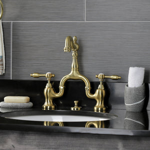 Tudor KS7977TAL Two-Handle 3-Hole Deck Mount Bridge Bathroom Faucet with Brass Pop-Up, Brushed Brass