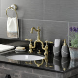 Tudor KS7977TAL Two-Handle 3-Hole Deck Mount Bridge Bathroom Faucet with Brass Pop-Up, Brushed Brass