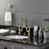French Country KS7977TX Two-Handle 3-Hole Deck Mount Bridge Bathroom Faucet with Brass Pop-Up, Brushed Brass