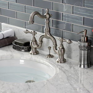 English Country KS7978AL Two-Handle 3-Hole Deck Mount Bridge Bathroom Faucet with Brass Pop-Up, Brushed Nickel